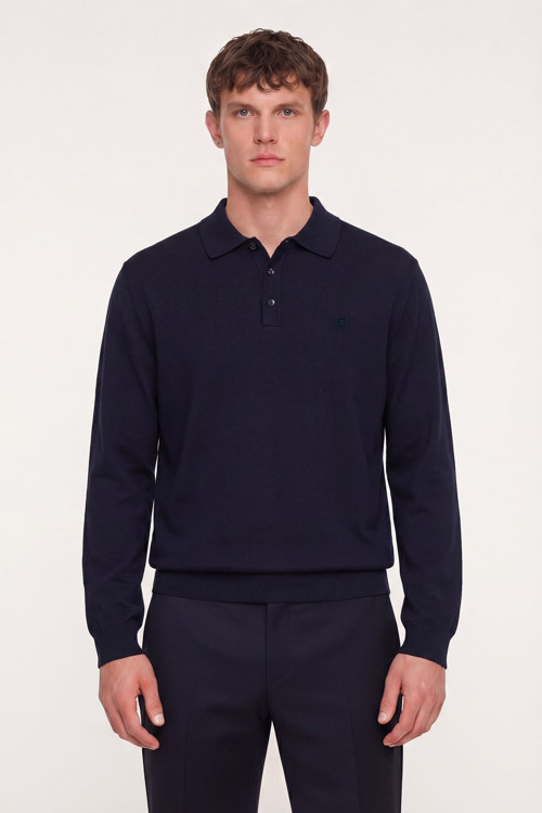 Lacivert Regular Fit Pamuklu Polo Yaka Triko Kazak