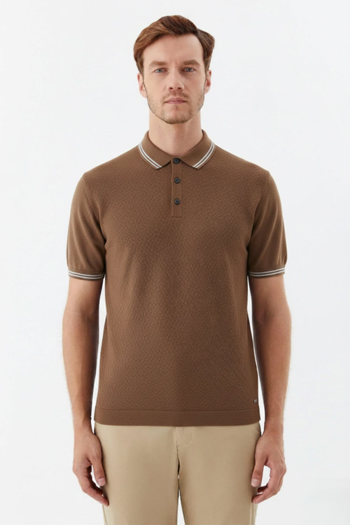 Kiremit Slim Fit %100 Pamuk Jakarlı Polo Yaka Triko T-shirt