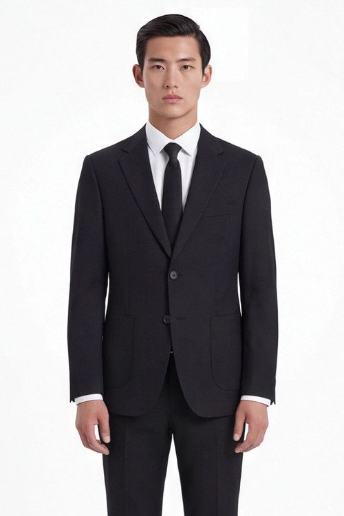 Siyah Slim Fit 6 Drop Mono Yaka Viskon Tam Astarlı Takım Elbise