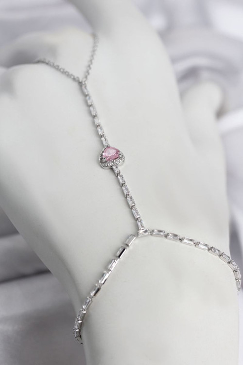 Gümüş Renk Pirinç Zirkon Taşlı Pembe Kalp Model Şahmeran