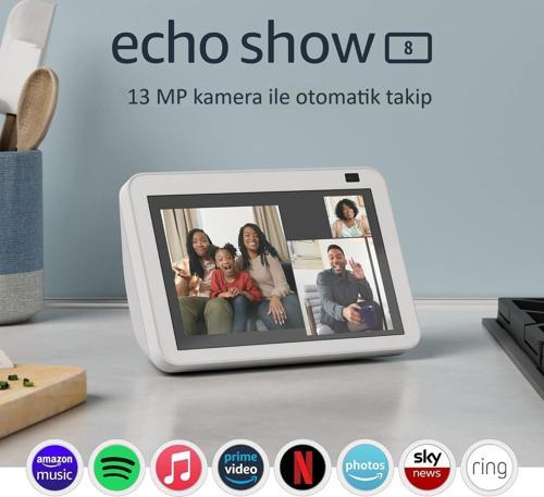 Echo Show 8 (2. Nesil) | Alexa ve 13 MP kameralı HD akıllı ekran Beyaz