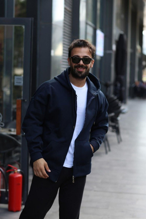 Erkek Fermuarlı Sweatshirt Kapşonlu Hırka