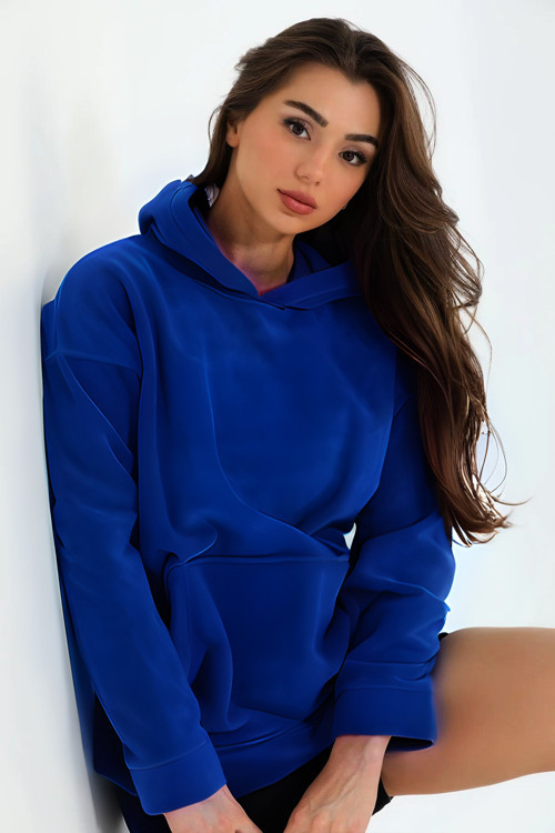 Kadın Casual Hoodie Bol Kesim Kanguru Cep Kapşonlu 3 İplik İçi Pamuklu Basic Okul Sweatshirt
