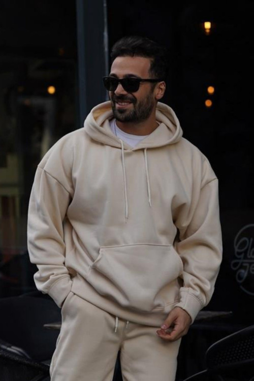 Erkek Baskısız Düz Oversize Bol Sweatshirt