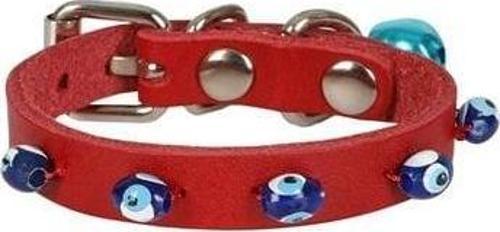 Boncuklu Deri Küçük Irk Köpek ve Kedi Boyun Tasması Xsmall Kırmızı 1x12-16 Cm