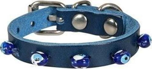 Boncuklu Deri Küçük Irk Köpek ve Kedi Boyun Tasması Xsmall Royal Mavi 1x12-16 Cm