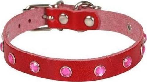 Gerçek Deriden Taşlı Kedi Boyun Tasması Large Kırmızı 1.2x23-28 Cm