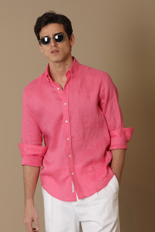Pitaya Erkek Keten Gömlek Comfort Fit Pembe