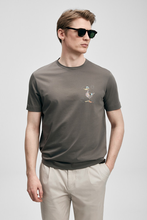 Fınx Modern Grafik Tişört Vizon