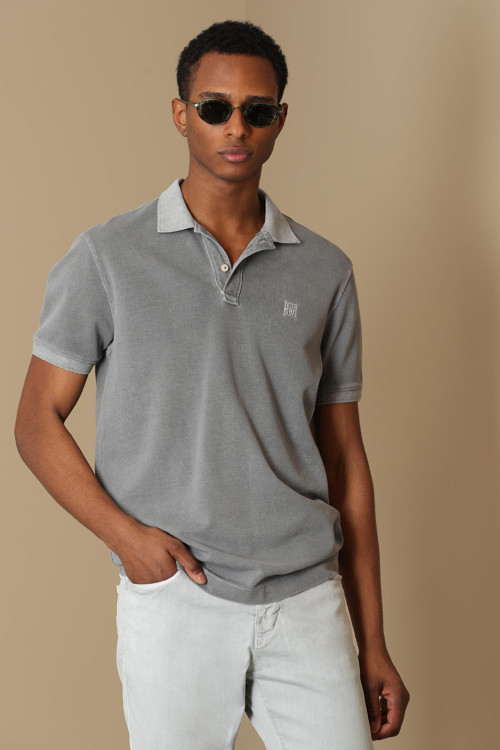 Vernon Spor Polo Yaka Erkek Tişört Koyu Gri