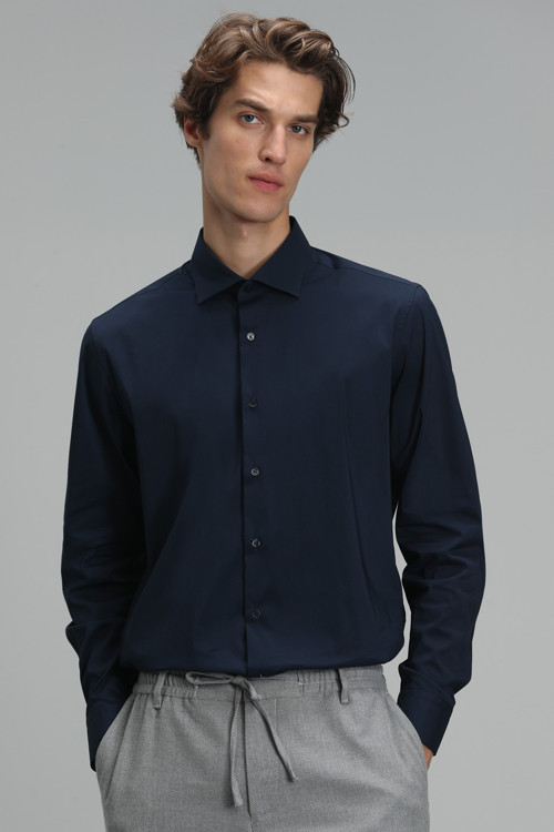 Austın Erkek Basic Gömlek Slim Fit Lacivert