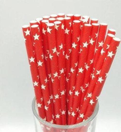 KAĞIT PİPET 20 CM - Ø6MM. KIRMIZI ÜZERİNE BEYAZ YILDIZ / 25 ADET