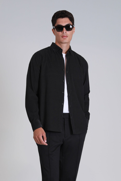 Water Erkek Basic Gömlek Slim Fit Antrasit