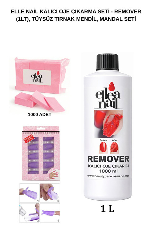 Kalıcı Oje Çıkarma Seti Remover 1 L & Tüysüz Tırnak Mendeil & Mandal Seti