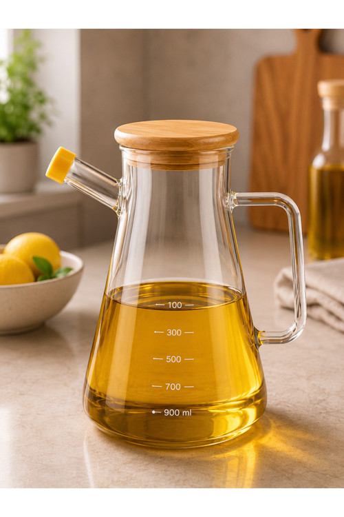 Bambu Kapaklı Borosilikat Cam Yağdanlık 900 ml Masterchef