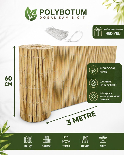 Premium Doğal Kamış Hasır Balkon Çiti 60x300 cm | Sık Dokuma | Dayanıklı | Bahçe, Teras ve Balkon İçin Dekoratif Gizlilik Çiti