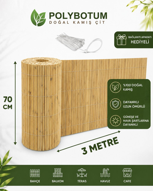 Premium Doğal Kamış Hasır Balkon Çiti 70x300 cm | Sık Dokuma | Dayanıklı | Bahçe, Teras ve Balkon İçin Dekoratif Gizlilik Çiti