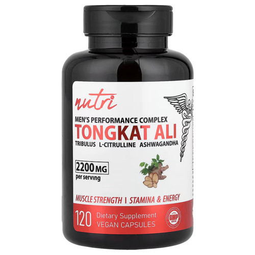 Men's Nitric Oxide Complex Tongkat Ali Citrulline Tribulus Ashwagandha 120 Vegan Capsules
