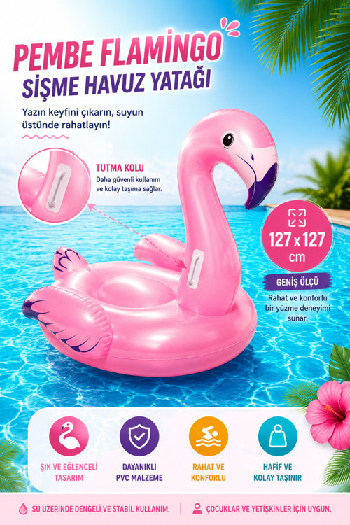 Pembe Tutmalı Flamingo Deniz Yatağı - 127x127 cm