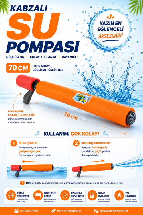 Kabzalı Su Pompası 70 Cm Turuncu-Kırmızı