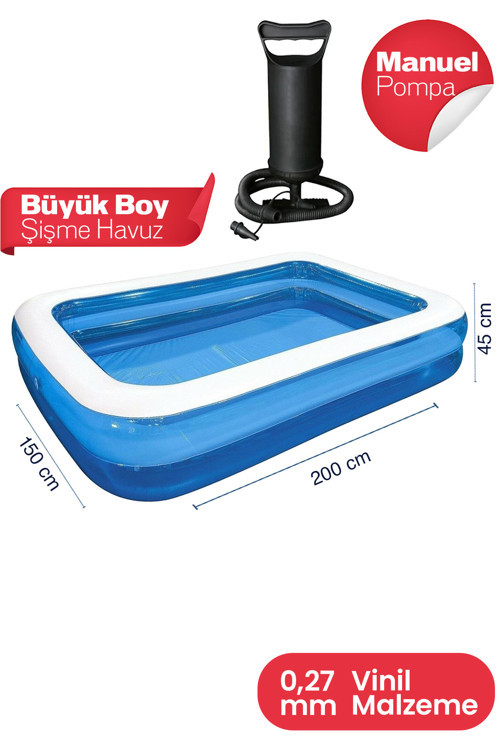 SD-A-873 Büyük Boy Dikdörtgen Şişme Aile Havuzu ve Pompa (200x150x45 Cm)