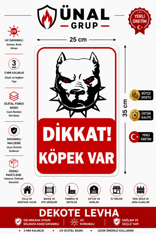 Dikkat Köpek Var Uyarı Levhası 25x35 cm A Kalite Kolay Montaj İkaz Tabelası PVC