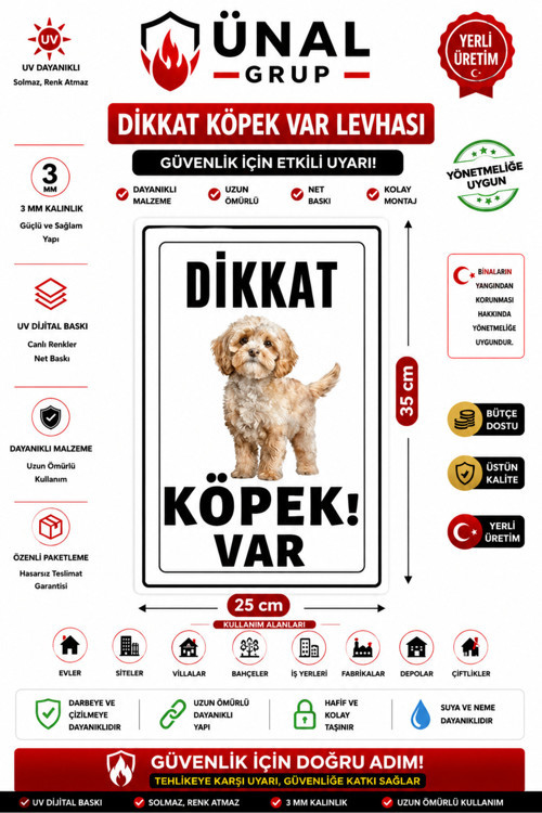 Dikkat Köpek Var Uyarı Levhası 8x21 cm PVC İkaz Tabelası Bahçe Kapı
