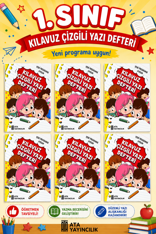 1. Sınıf Yeni Müfredata Uygun Yazı Defteri Büyük Boy (6 Adet)