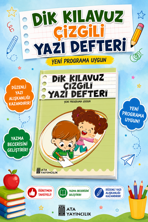 1. Sınıf Yeni Müfredata Uygun Dik Kılavuz Çizgili Yazı Defteri Küçük Boy