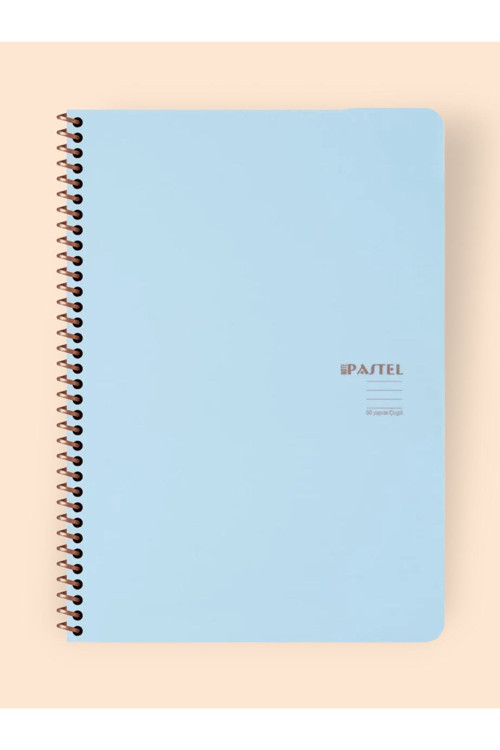 KARELİ 16x22 Cm Pastel Renk Telli Defter Telli Beyaz 80 Sayfalı Plastik Kapak MAVİ