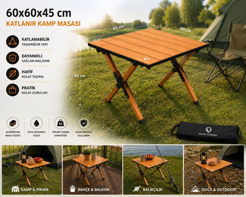 60x60x45 cm Katlanır Kamp ve Piknik Masası – Hafif, Dayanıklı ve Taşınabilir