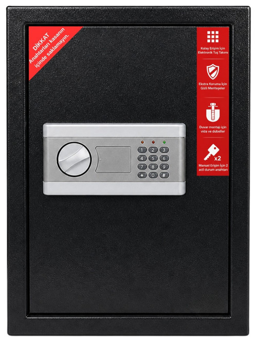 Çelik Elektronik Şifreli Anahtarlı Para Kasası Büyük Boy Ev-Iş-Ofis-Klasör Boy BF001-XXL