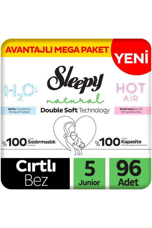 Natural Double Soft Avantajlı Mega Paket Bebek Bezi 5 Numara Junior 96 Adet