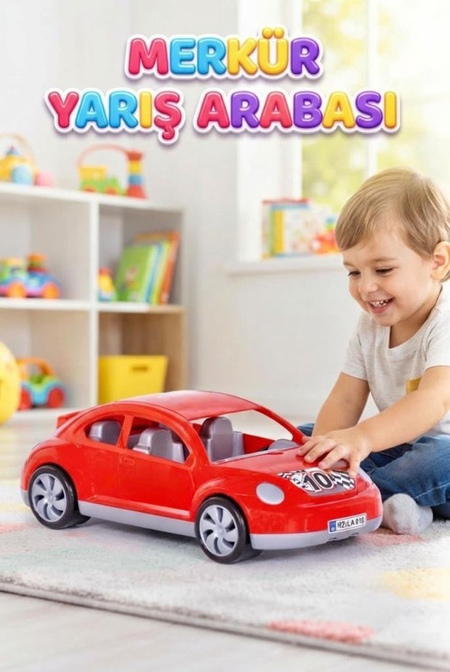 Merkür Kırmızı Spor Yarış Arabası - Eğitici ve Gerçekçi 35 CM Oyuncak Yarış Arabası