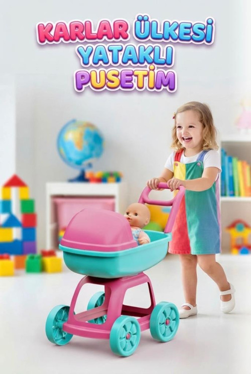 Buzlar Ülkesi Seri: Yataklı ve Şık Oyuncak Puset Eğitici Eğlenceli Oyuncak42 cm