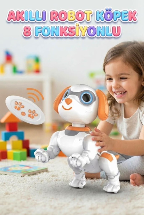 Programlanabilir Robot Köpek: Kumandalı 8 Fonksiyonlu Sesli Işıklı Hareketli Eğlence Arkadaşı