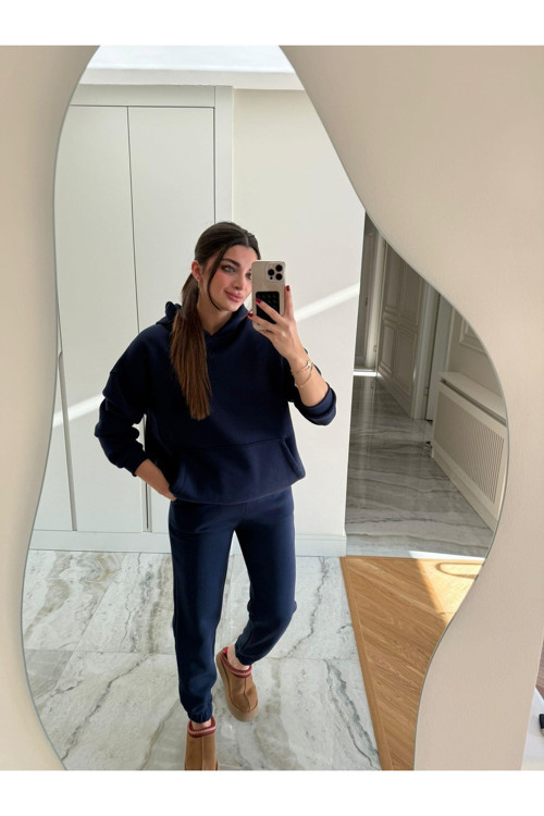 Kadın Oversize Kapüşonlu Sweatshirt Eşofman Takımı