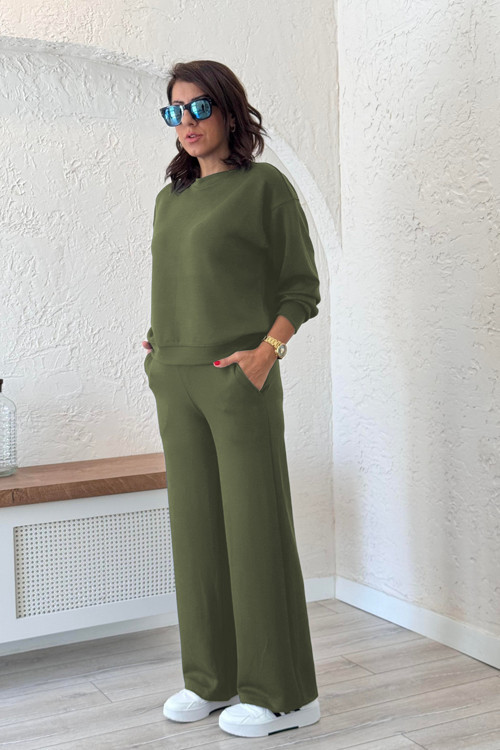 Kadın Modal Yumuşak Uzun Kollu Yüksek Bel Bol Paça Eşofman Takımı