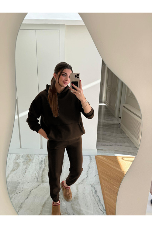 Kadın Oversize Kapüşonlu Sweatshirt Eşofman Takımı