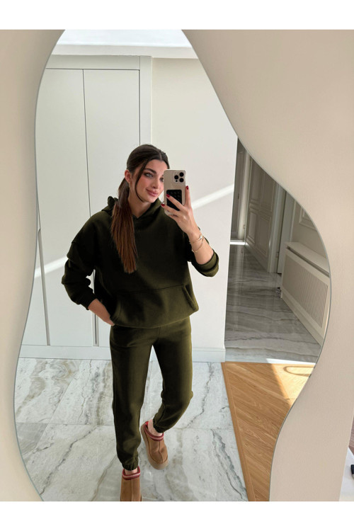 Kadın Oversize Kapüşonlu Sweatshirt Eşofman Takımı