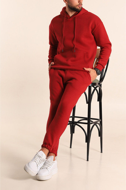 Erkek Bordo 3 İplik Jogger İçi Pamuklu Eşofman Takımı