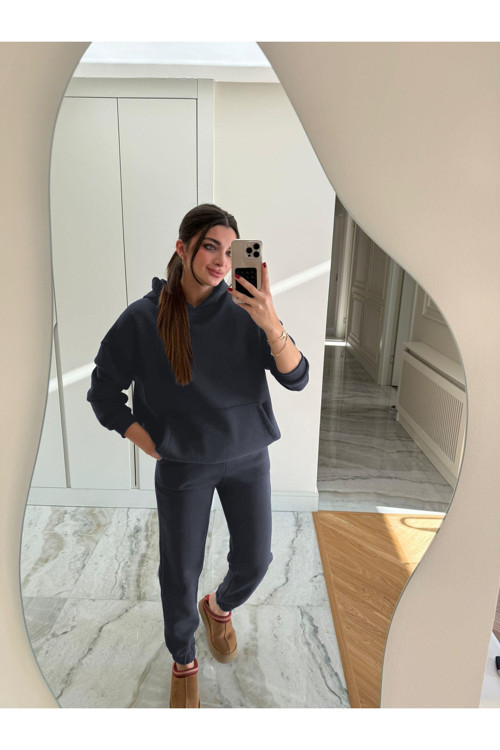 Kadın Oversize Kapüşonlu Sweatshirt Eşofman Takımı