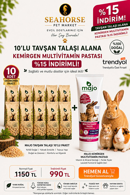 Tavşan Talaşı 10’lu Ekonomik Paket + Kemirgen Multivitamin Pastası | %15 Set