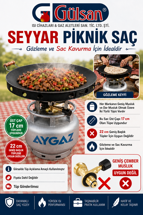 Gülsan Çift Fonksiyonlu Kavurma Sacı Gözleme Sacı 45 Cm Seyyar sac