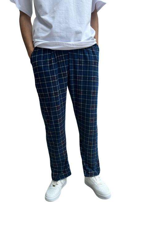 Unisex Kareli Penye Pamuklu Cepli Rahat Bol Kesim Beli Lastikli Pijama Altı