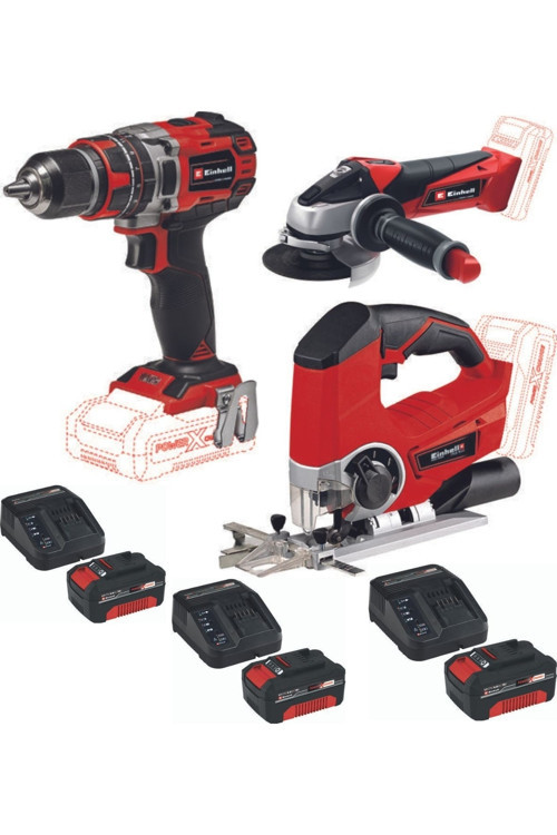 Te-Js 18 Dekupaj Te-Cd 18/50 Li-İ Darbeli Matkap Te-Ag 18/115 Avuç Taşlama 3X4.0Ah Akülü Set