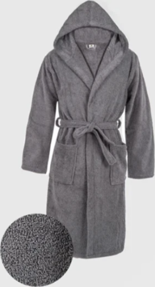 Hierapolis Home Tex - Unisex Bornoz- Antrasit - S/M Beden Kapşonlu Bornoz