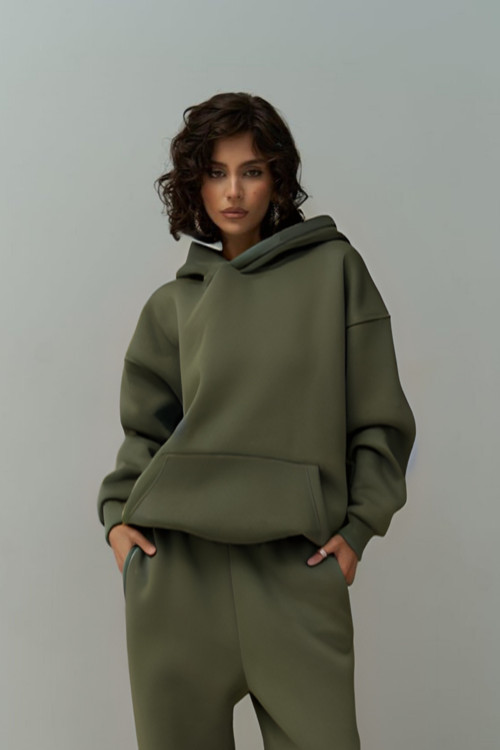 Kadın Baskısız Düz Basic Salaş Hoodie Sweatshirt