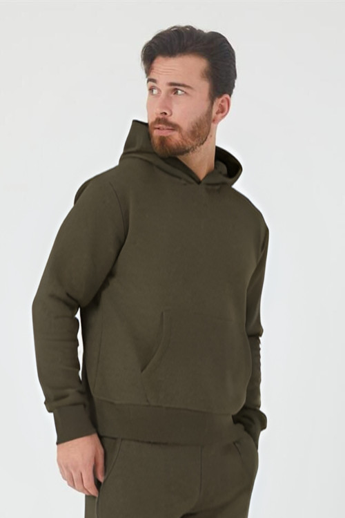 Erkek Kapşonlu Kanguru Cep Baskısız Sweatshirt