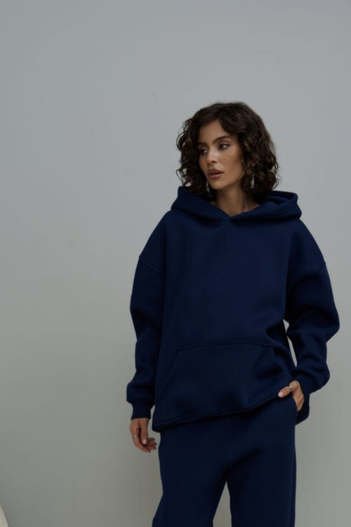 Kadın Baskısız Düz Basic Salaş Hoodie Sweatshirt